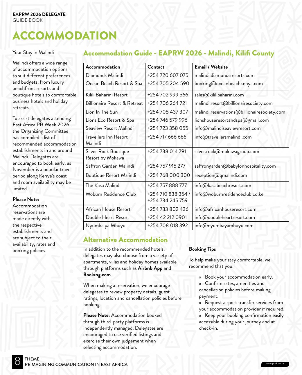 Delegate Guide page preview: Accommodation